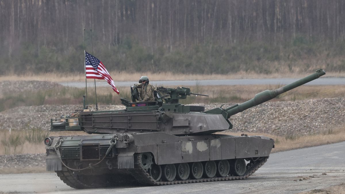 GRAFENWOEHR, GERMANY - FEBRUARY 11: A U.S. Army M1 Abrams main battle tank participates in the U.S. Army Europe and Africa International Tank Challenge on February 11, 2025 at Grafenwoehr, Germany. Five nations are competing in the two week competition at the U.S. 7th Army Training Command's Grafenwoehr training area in Bavaria. (Photo by Sean Gallup/Getty Images)