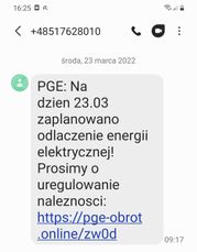 Fałszywy SMS o odłączeniu energii elektrycznej