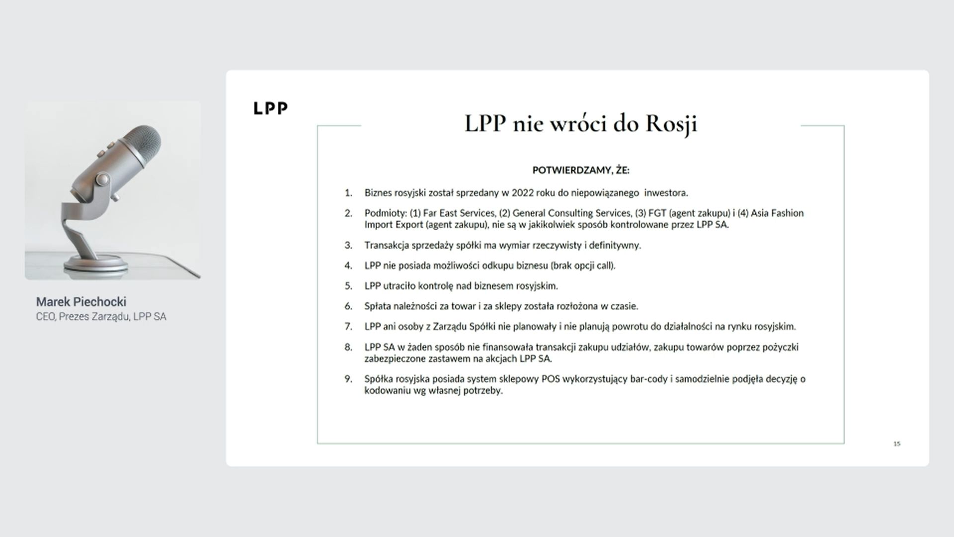 Transmisja konferencji LPP. Prezes Marek Piechocki nie pokazał swojej twarzy