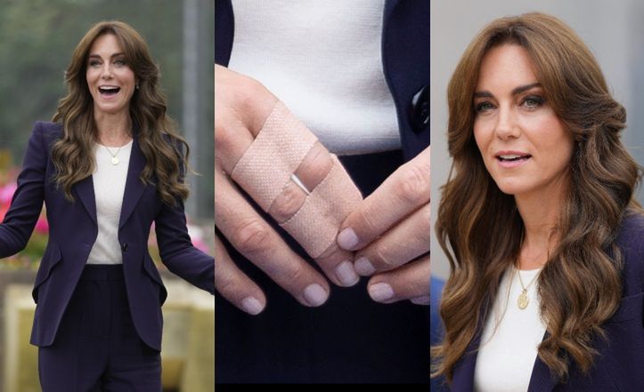 Kate Middleton z plastrami na palcach i w "starym" garniturze emanuje ELEGANCJĄ podczas wizyty w więzieniu dla mężczyzn (ZDJĘCIA)