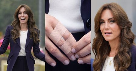 Kate Middleton z plastrami na palcach i w "starym" garniturze emanuje ELEGANCJĄ podczas wizyty w więzieniu dla mężczyzn (ZDJĘCIA)