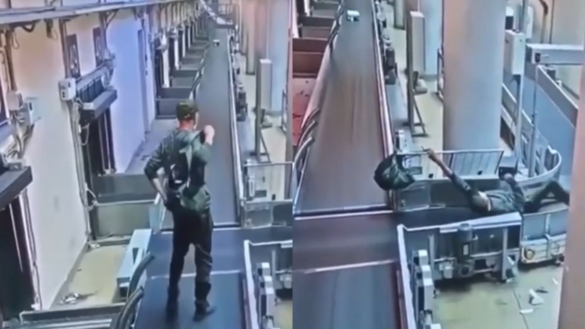 Mężczyzna próbował dostać się do samolotu przez taśmę bagażową 