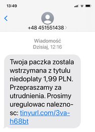 Fałszywy SMS o paczce