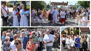 Procesja Bożego Ciała w parafii św. Floriana w Pleszewie. Tłumy wiernych uczestniczyły w eucharystycznej procesji ulicami osiedla