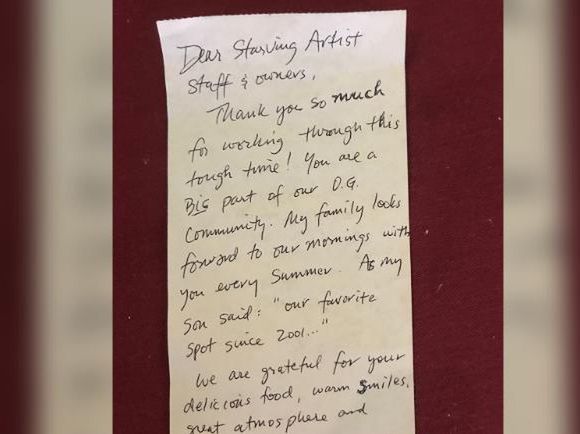 Liścik dołączony do napiwku. 