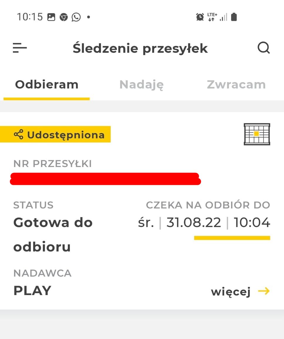 Udostępniona paczka w InPost Mobile