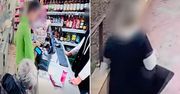 Stał oko w oko z kasjerką. Nagle chwycił butelkę. Jest nagranie