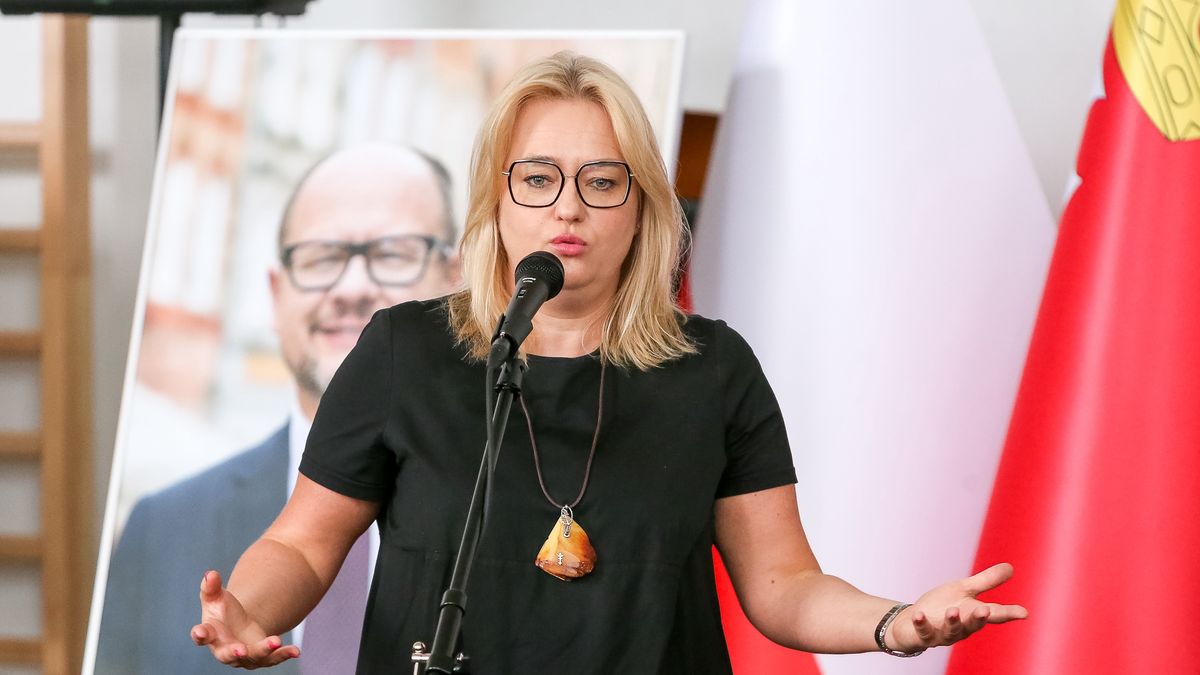 GDANSK, POLAND - 2022/09/02: MEP Magdalena Adamowicz speaks during the opening gala of the new building of the university high school ULO named after Pawel Adamowicz in Gdansk. (Photo by Tomasz Zasinski/SOPA Images/LightRocket via Getty Images)