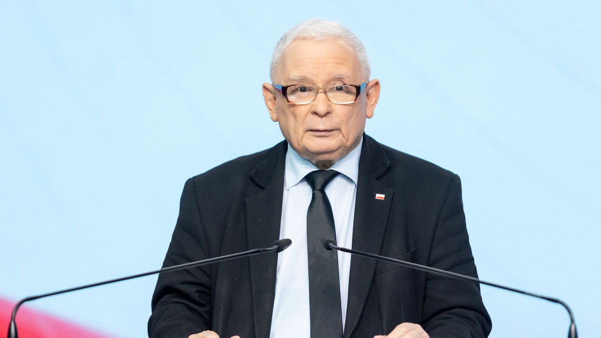 Jaroslaw Kaczynski, the leader of the right-wing Law and Justice (PiS) party, is speaking during a press conference in Warsaw, Poland, on July 02, 2024. (Photo by Foto Olimpik/NurPhoto via Getty Images)