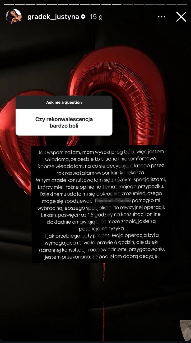 Justyna Gradek zdradza szczegóły operacji