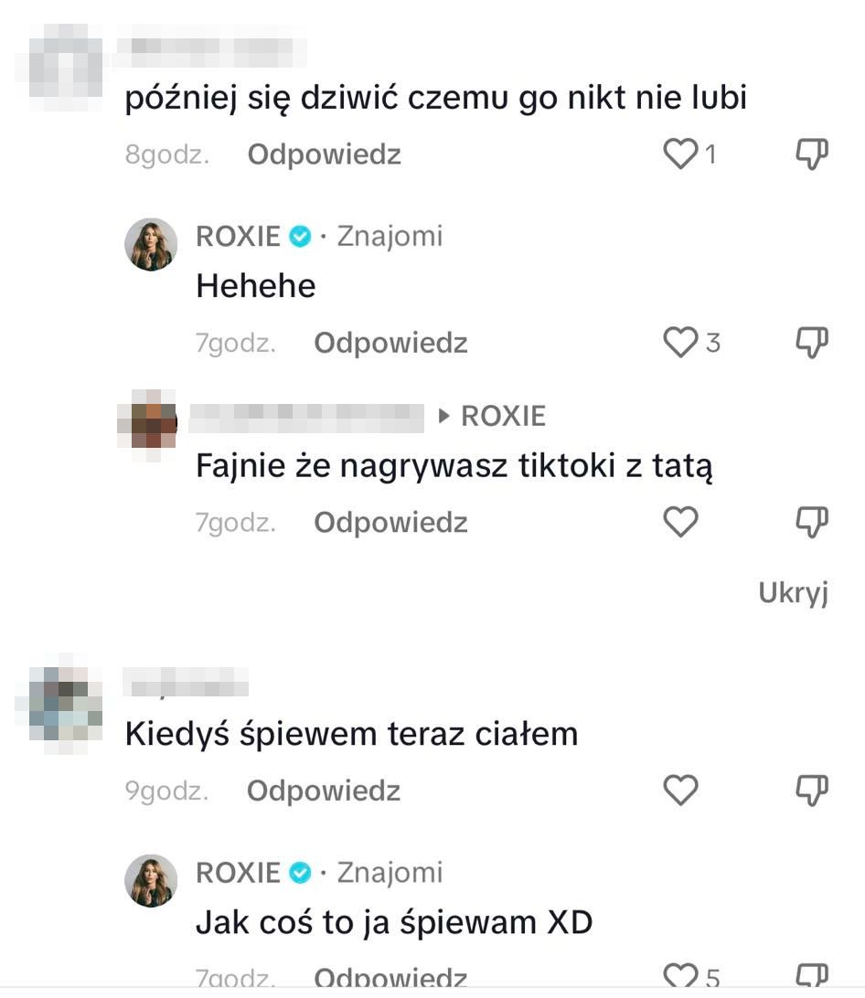 Komentarze pod TikTokiem Roksany Węgiel