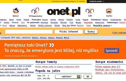Strona główna "starego" Onetu w reklamie banku