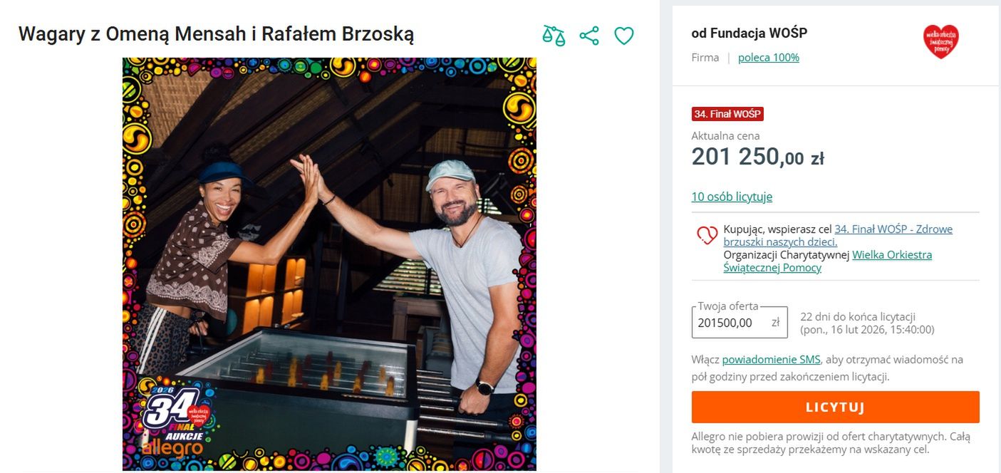 Oferta Omeny Mensah i Rafała Brzoski na WOŚP 2026
