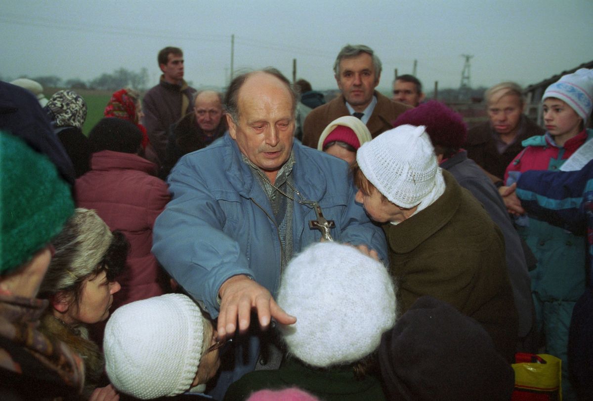 Kazimierz Domański i pielgrzymi przybyli do Oławy