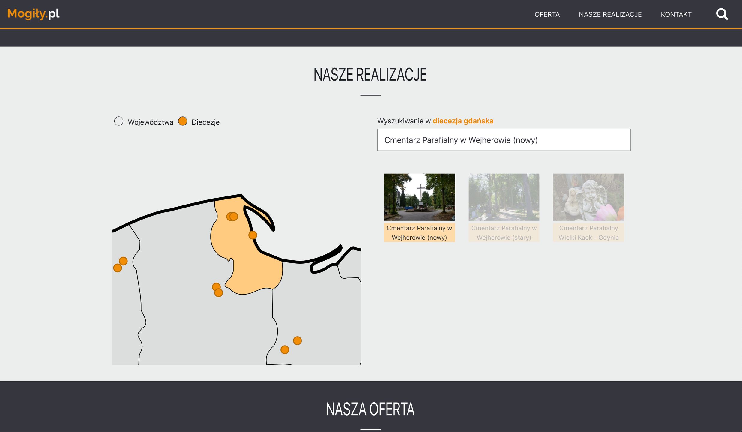 Mogiły.pl – mapa diecezji