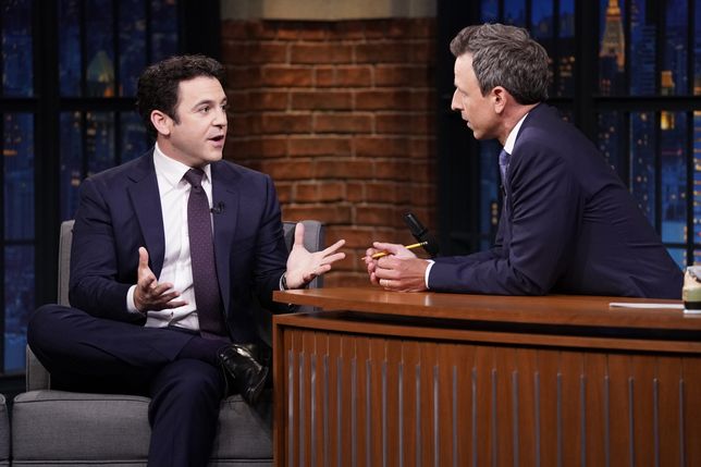 Late Night with Seth Meyers - Season 6LATE NIGHT WITH SETH MEYERS -- Episode 860 -- Pictured: (l-r) Actor Fred Savage during an interview with host Seth Meyers on July 22, 2019 -- (Photo by: Lloyd Bishop/NBCU Photo Bank/NBCUniversal via Getty Images via Getty Images)NBC2010's, 2018-2019, Air date 07/22/2019, Color Image, Episodic, Horizontal, Indoor, Late Night, NBCU Photo Bank, NUP_187731, Season 6, Select, Talk Show, Two People, Arts Culture and Entertainment, New York