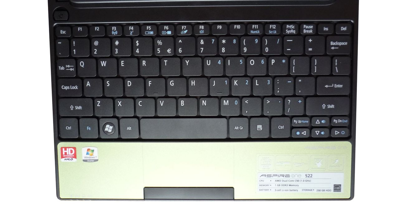 Acer Aspire One 522 - klawiatura i touchpad