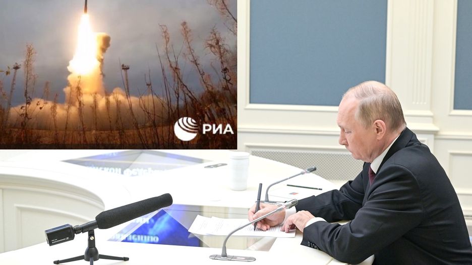 Władimir Putin podczas ostatnich ćwiczeń jądrowych. Na mniejszym zdjęciu start pocisku balistycznego Yars na poligonie na Kamczatce