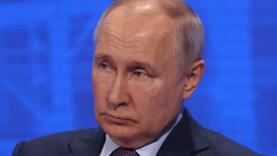 MOSCOW, RUSSIA - MARCH 16: (RUSSIA OUT) Russian President Vladimir Putin delivers speech during the congress of Russian Union of Industrialists and Entrepreneurs (RSSP) on March 16, 2023, in Moscow, Russia. Putin met top Russian businessmen and billionaires to talk about economic problems resulting from the sanctions brought about by the military invasion of Ukraine. (Photo by Contributor/Getty Images)