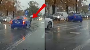 Komentarz zbędny. Nagranie z Wrocławia. Zatrzymał się po stłuczce