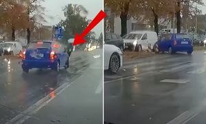 Komentarz zbędny. Nagranie z Wrocławia. Zatrzymał się po stłuczce