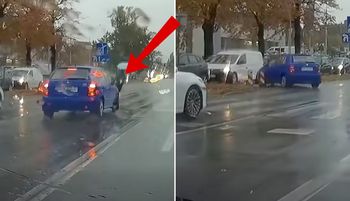 Komentarz zbędny. Nagranie z Wrocławia. Zatrzymał się po stłuczce