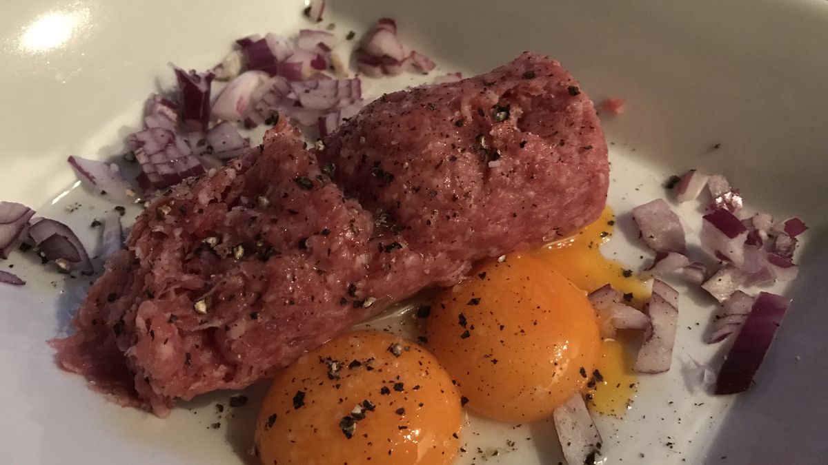 Lunch Dinner - Mettwurst Tartar Egg Yolk Onionbest dinner lunch and brunch homemade or in traditional or exclusive restaurantJoachim Kietzmann