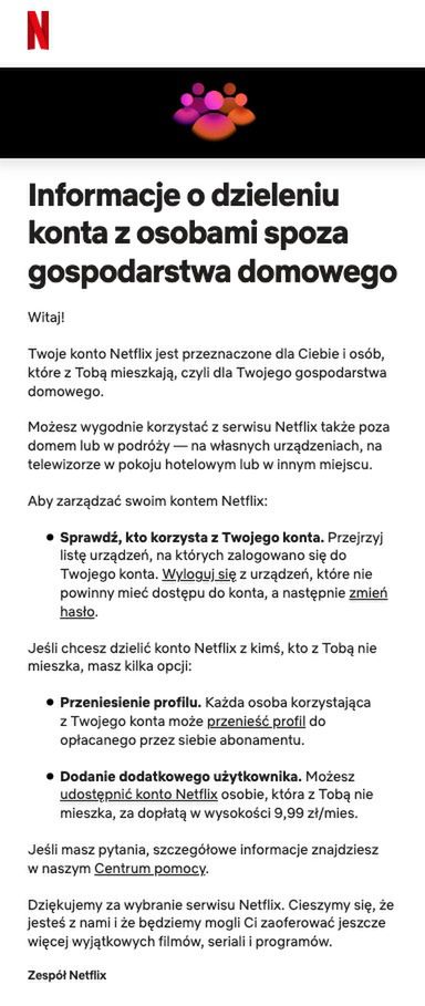 E-mail, jaki Netflix rozsyła do abonentów dzielących się kontem