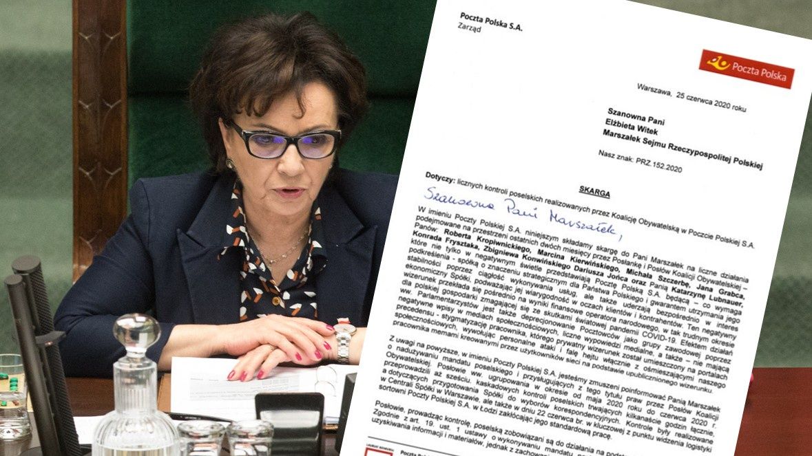 Skarga zarządu Poczty Polskiej złożona została na biurko Marszałek Sejmu Elżbiety Witek. 