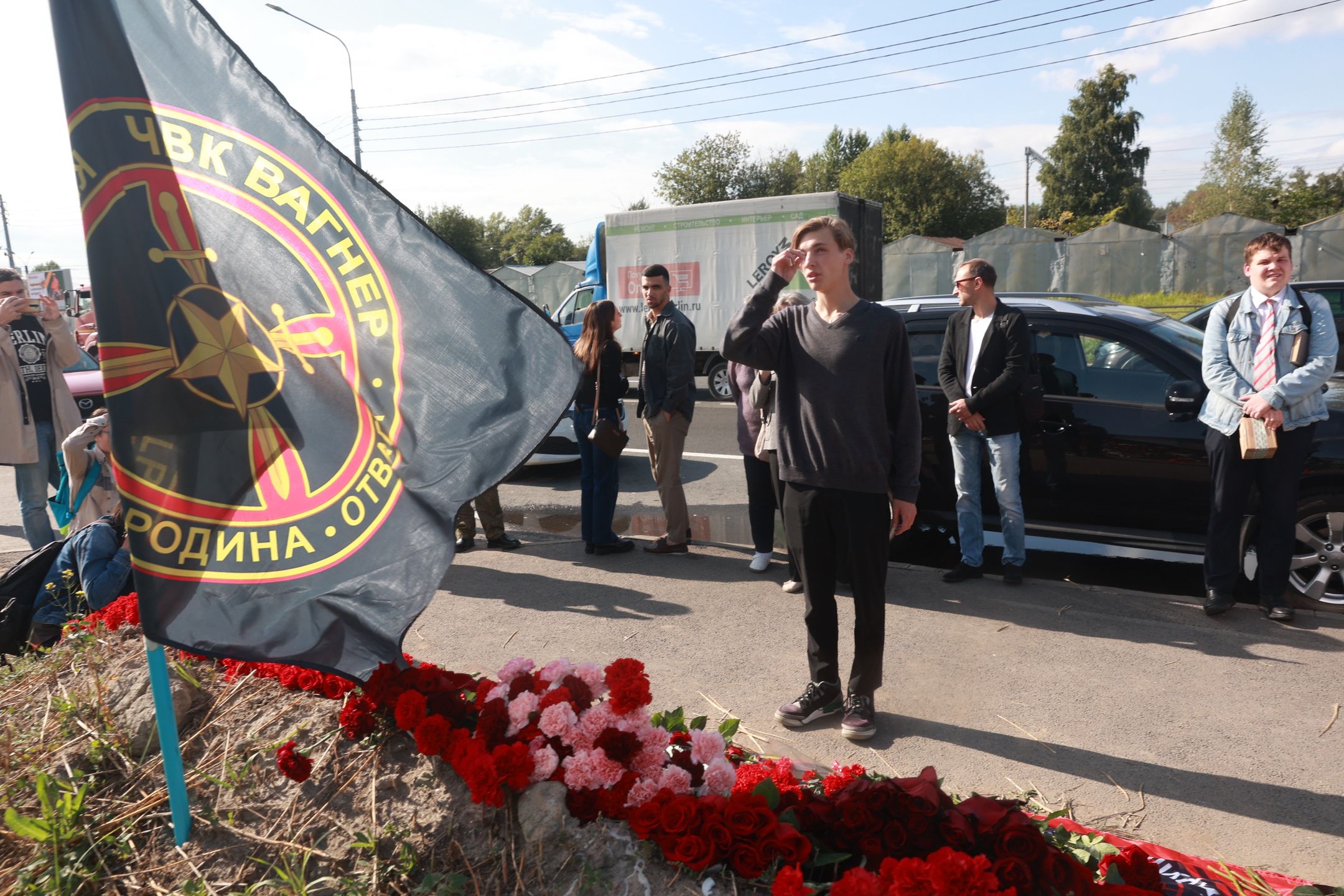 Tribute to Prigozhin near Wagner Center in St. PetersburgSAINT PETERSBURG, RUSSIA - AUGUST 24: People lay carnations to a memorial as they pay tribute to Yevgeny Prigozhin who died in a plane crash, near Wagner Center in Saint Petersburg, Russia on August 24, 2023. (Photo by Stringer/Anadolu Agency via Getty Images)Anadolu Agencyst. petersburg, leader, plane crash, poppy, prigozhin, saint petersburg, tribute, wagner, yevgeny