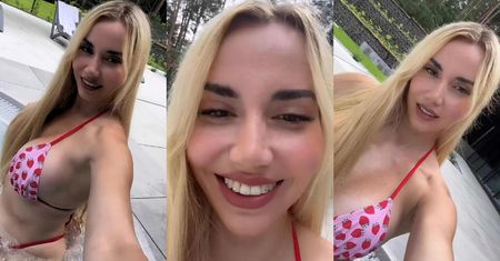 Odziana w różowe bikini Marianna Schreiber wygina się w jacuzzi i prezentuje błyskotki na zębach
