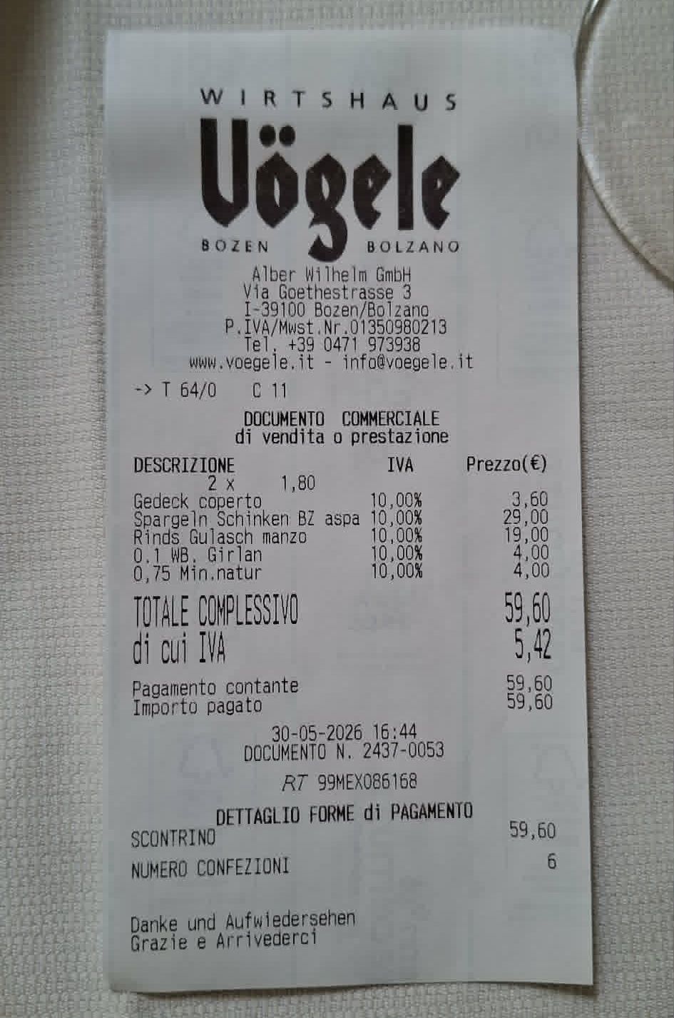 Paragon za obiad w Bolzano