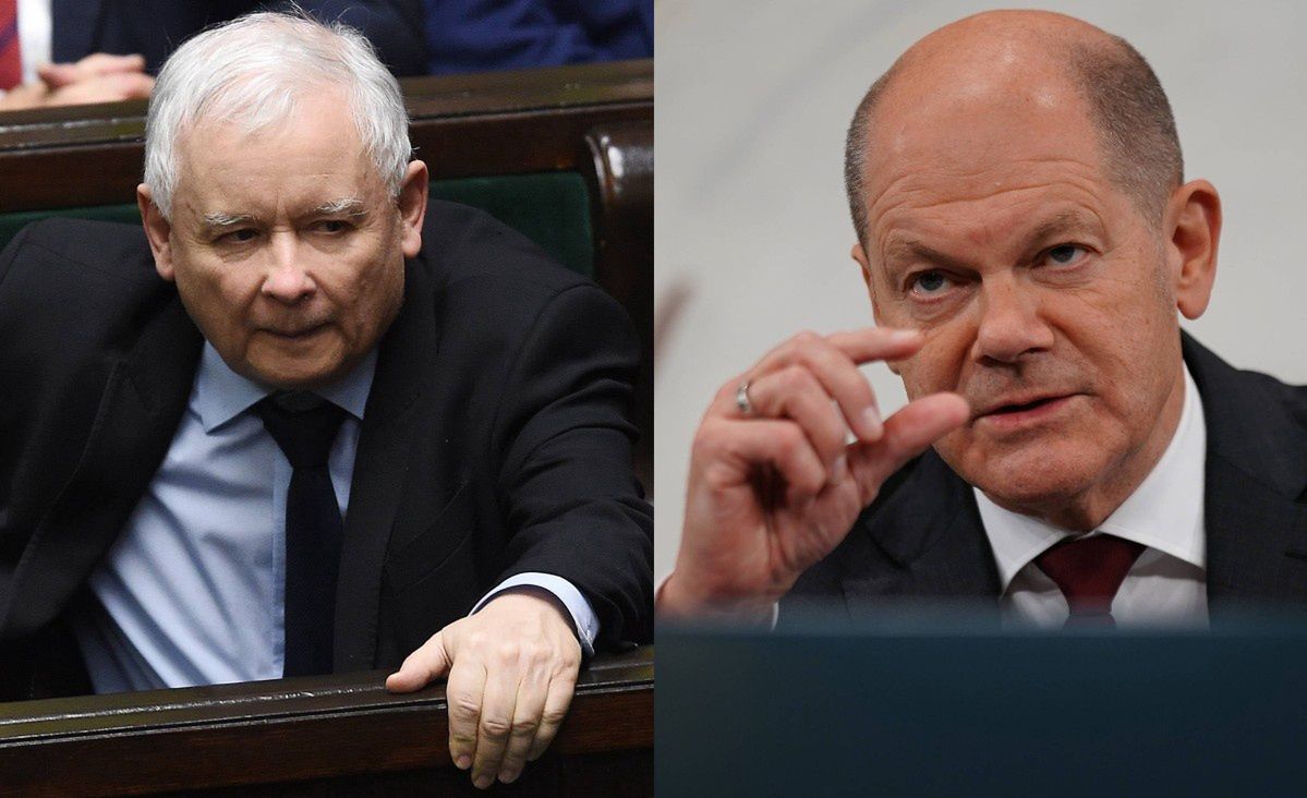 Na zdjęciu po lewej Jarosław Kaczyński, po prawej kanclerz Niemiec