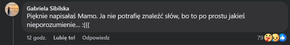 Komentarz Gabrieli Sibilskiej na Facebooku