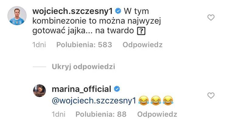 Wojciech Szczęsny zachwyca się lateksowym kombinezonem Mariny