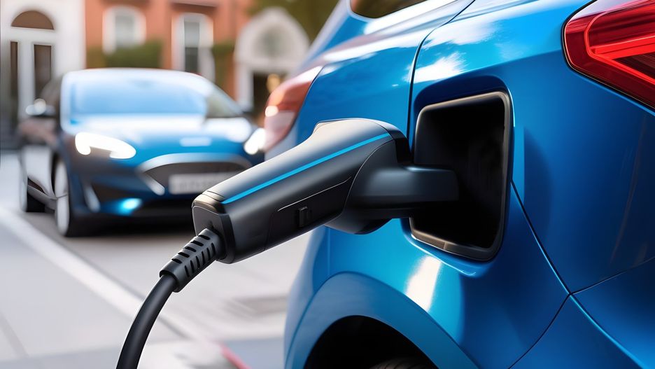 Electric Car Charging at Charging Station