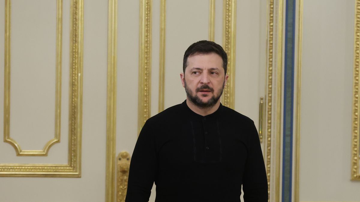 KYIV, UKRAINE - JANUARY 17: Volodymyr Zelenskyi, President of Ukraine, attends a meeting with Michal Šimečka, Slovak politician, co-founder of the social-liberal Progressive Slovakia party, on January 17, 2025 in Kyiv, Ukraine. With their visit, opposition politicians from Slovakia expressed their support for Ukraine against the backdrop of the conflict between Kyiv and Prime Minister of Slovakia Robert Fico. During the meeting, issues of Ukraine’s future membership in the European Union, economic partnership and energy security were discussed. (Photo by Viktor Kovalchuk/Global Images Ukraine via Getty Images)