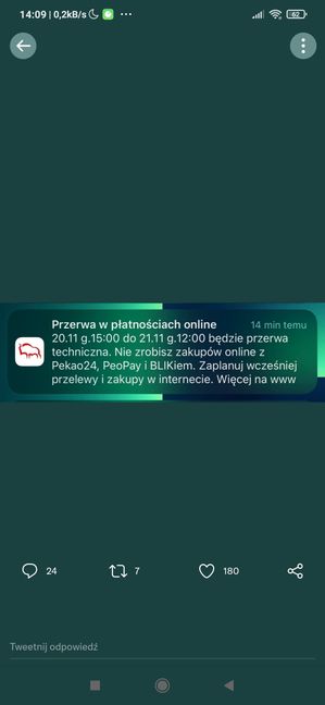 Komunikat o pracach serwisowych banku Pekao