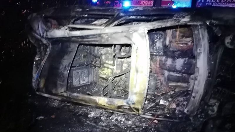Warszawa. Jeep cherokee, skradziony z ulicy Szaserów, tak wyglądał po nocnej ucieczce złodzieja i wypadku w Nieporęcie. Policjanci ocalili kierowcy życie