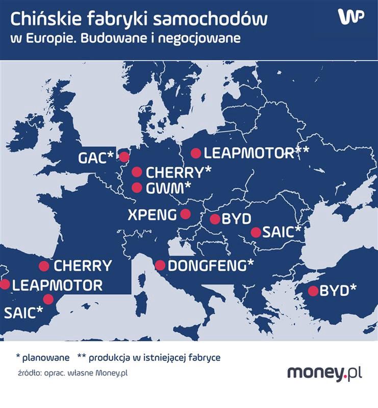 Chińskie fabryki samochodów w Europie (budowane i planowane)