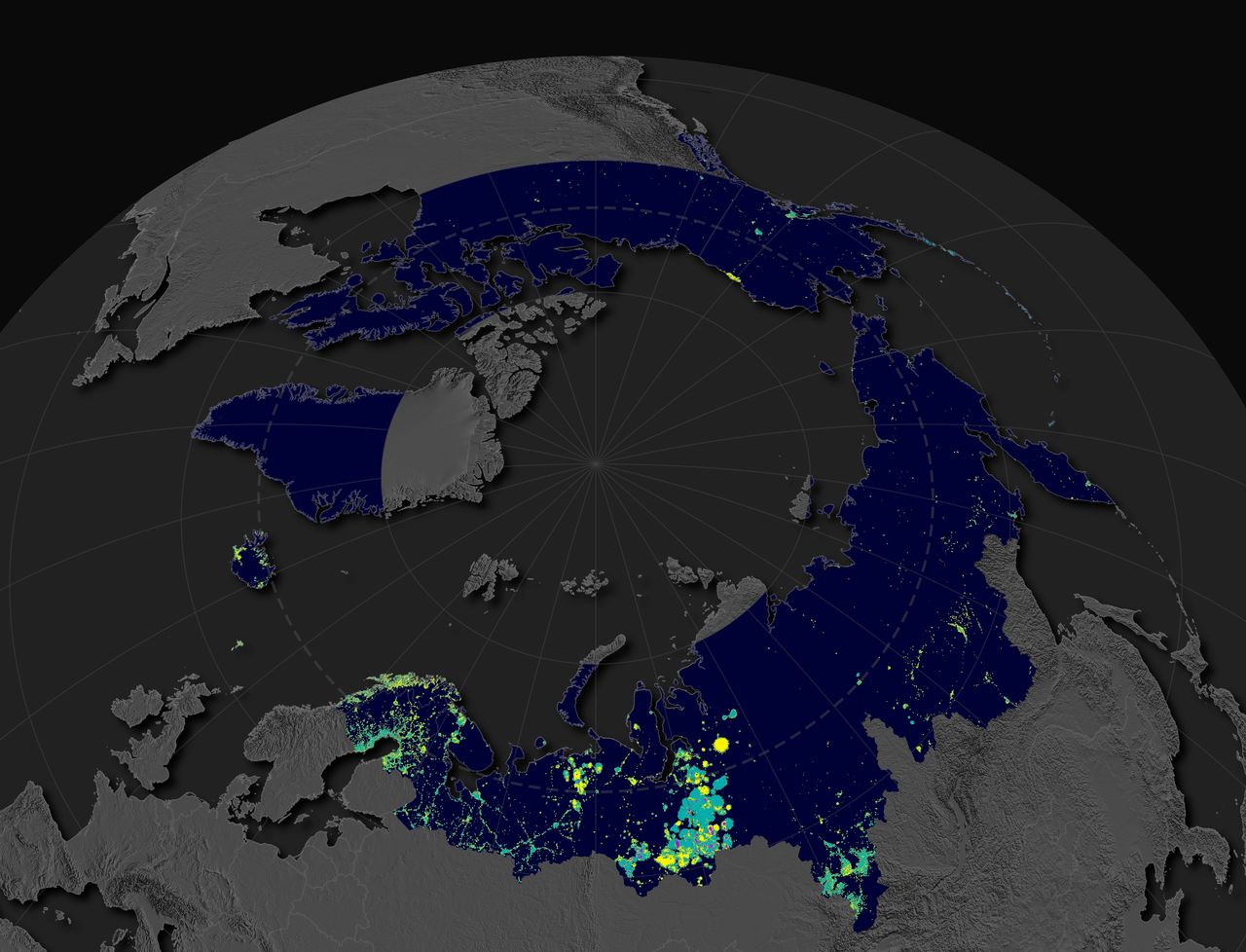 Russians illuminate the Arctic, extracting resources on a massive scale. Is it the end of the polar night? Photo: Earth Observatory NASA
