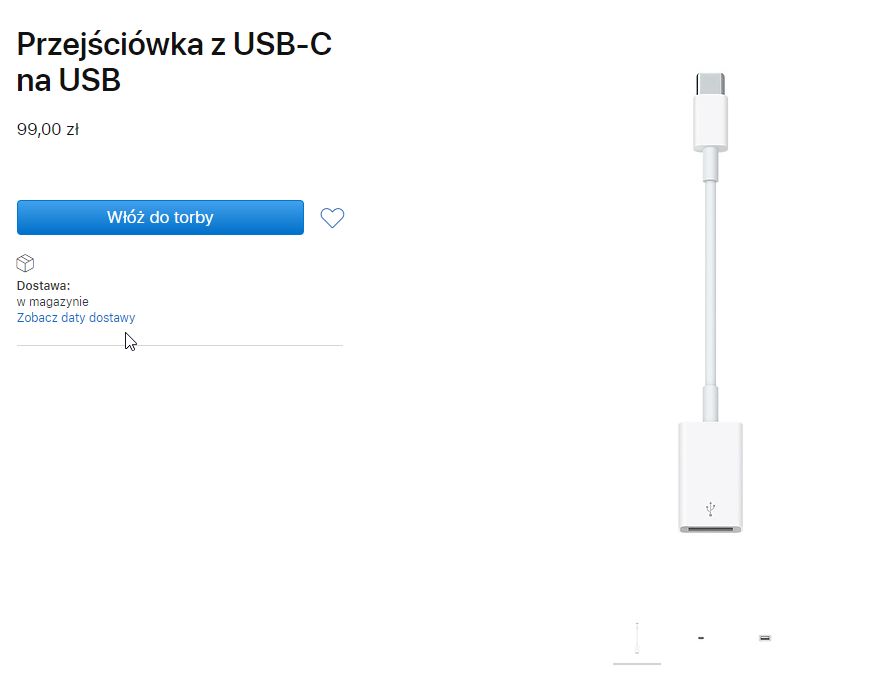 Autentyk ze strony Apple, że przejściówka USB-C na USB 3.0 tyle kosztuje