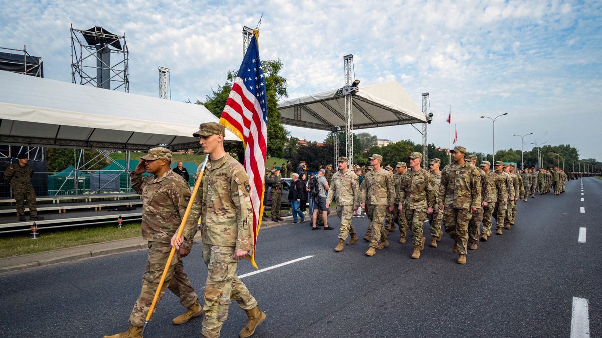 American soldiers take part in the rehearsal of the parade
WARSAW, MAZOVIA, POLAND - 2025/08/10: American soldiers take part in the rehearsal of the parade. Polish armed forces and those of allies stationed in the country take part in a rehearsal in preparation for a parade on National Armed Forces Day on the 15th August. Soldiers muster as the sun rises over the Vistula River and march past grandstands prepared for dignitaries. The soldiers were followed by mechanised divisions travelling in tanks and a variety of armoured vehicles. Afterwards, deputy Prime Minister and Minister of National Defence, Wladyslaw Kosiniak-Kamysz addressed a post rehearsal press conference where he is accompanied by the Chief of the General Staff of the Polish Armed Forces, General Wieslaw Kukula. (Photo by Neil Milton/SOPA Images/LightRocket via Getty Images)
SOPA Images
mechanised divisions, military tanks, minister of national defence, allies, soldiers, polish armed forces, national armed forces day, 15th august, viewing platform, muster, armoured vehicles, american soldiers, wladyslaw kosiniak-kamysz