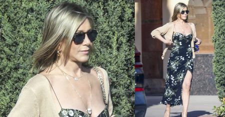 Wydekoltowana Jennifer Aniston mknie na POGRZEB. Gwiazda odsłoniła też zgrabne nogi. Przesada? (ZDJĘCIA)