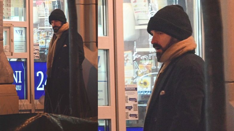 Samotny Piotr Stramowski załatwia sprawunki późnym wieczorem