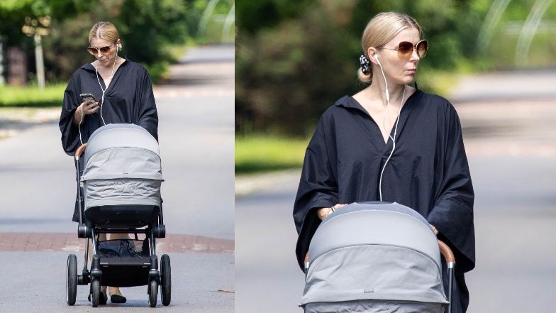 Halina Mlynkova na spacerze z synem