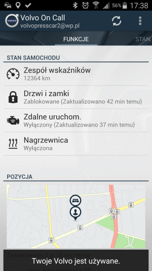 volvo on call menu główne