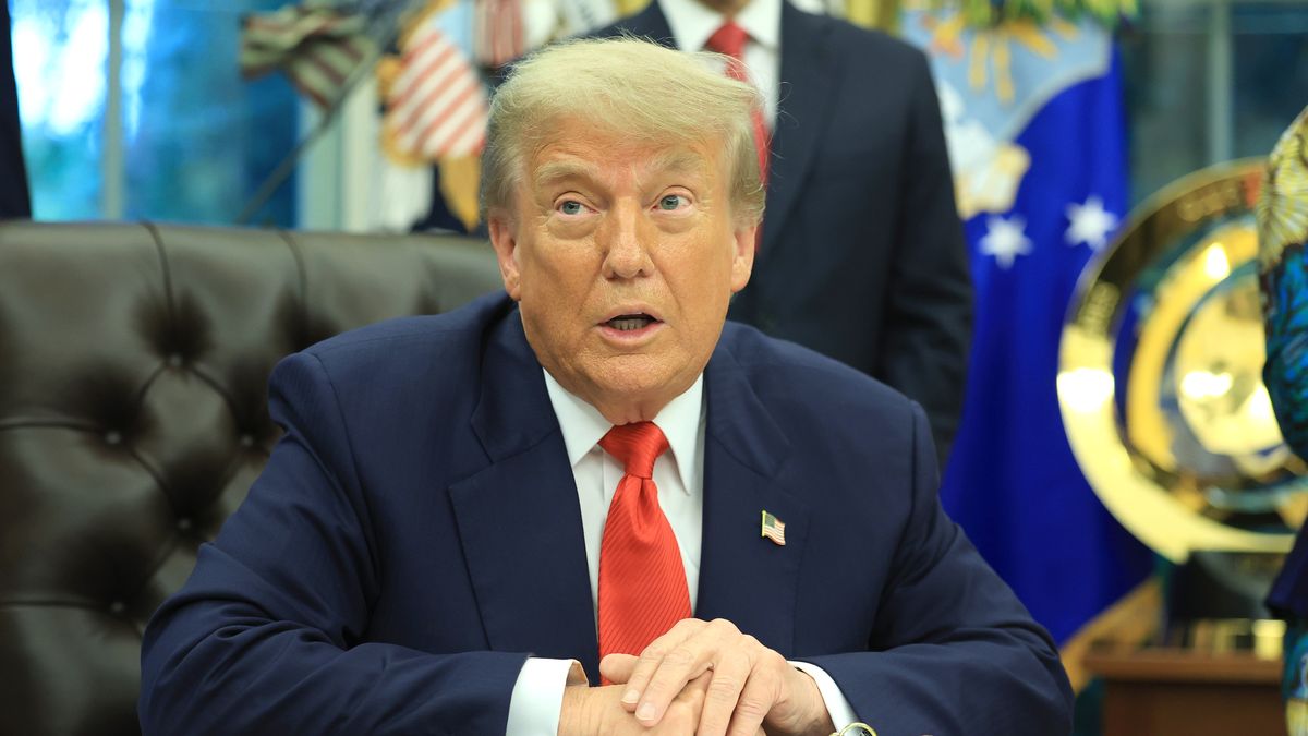 WASHINGTON, DC - JUNE 27: U.S. President Donald Trump delivers remarks as he meets with Minister of Foreign Affairs and Cooperation of Rwanda Olivier Nduhungirehe and the Foreign Minister of the Democratic Republic of the Congo Thérèse Kayikwamba Wagner in the Oval Office at the White House on June 27, 2025. The meeting took place as a peace agreement brokered by the White House, which hopes to end a conflict in eastern Democratic Republic of Congo, was signed by officials of the two African nations.  (Photo by Joe Raedle/Getty Images)
