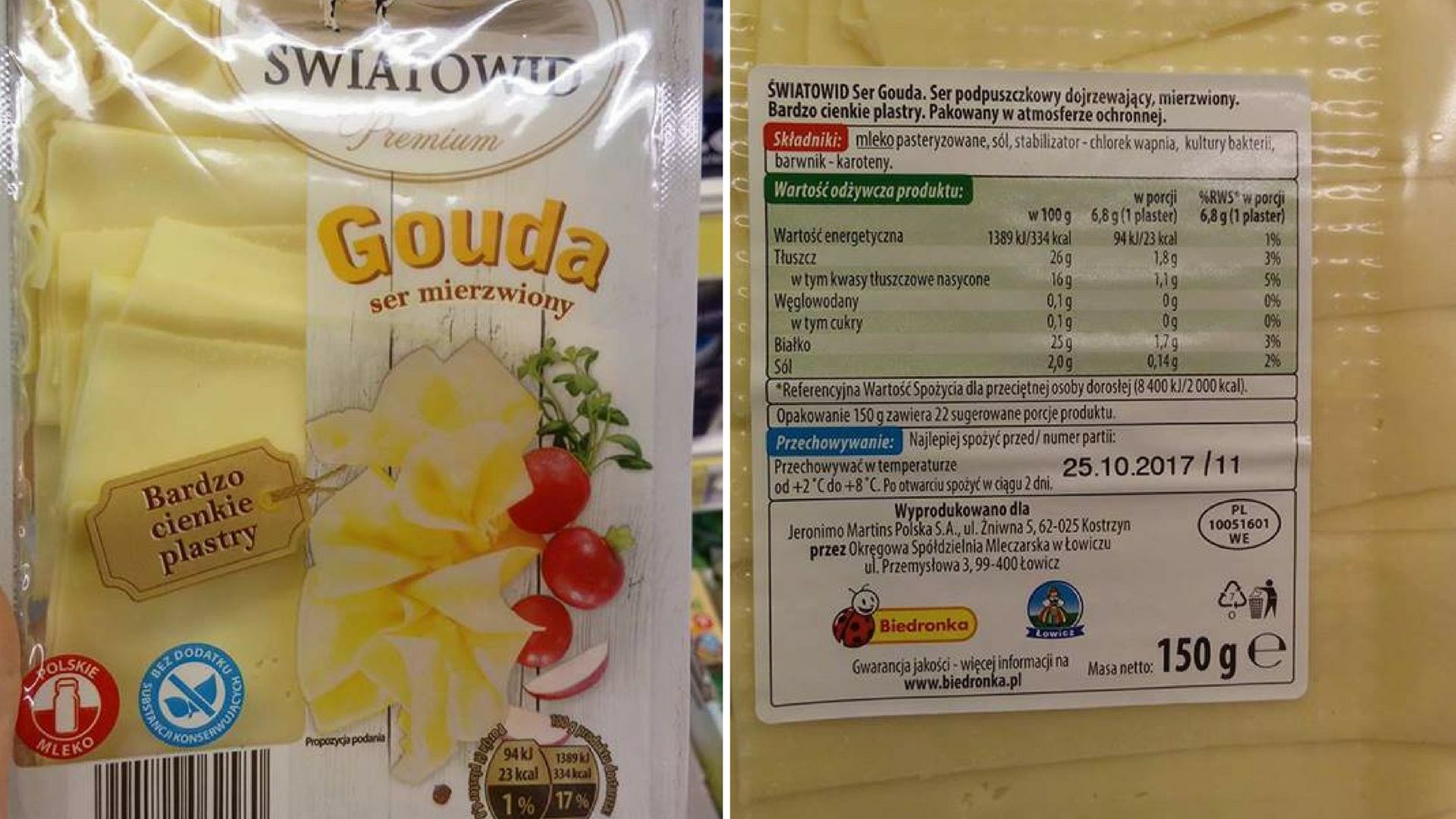 W Biedronce kupimy także goudę mierzwioną ze składem identycznym jak ser w plastrach