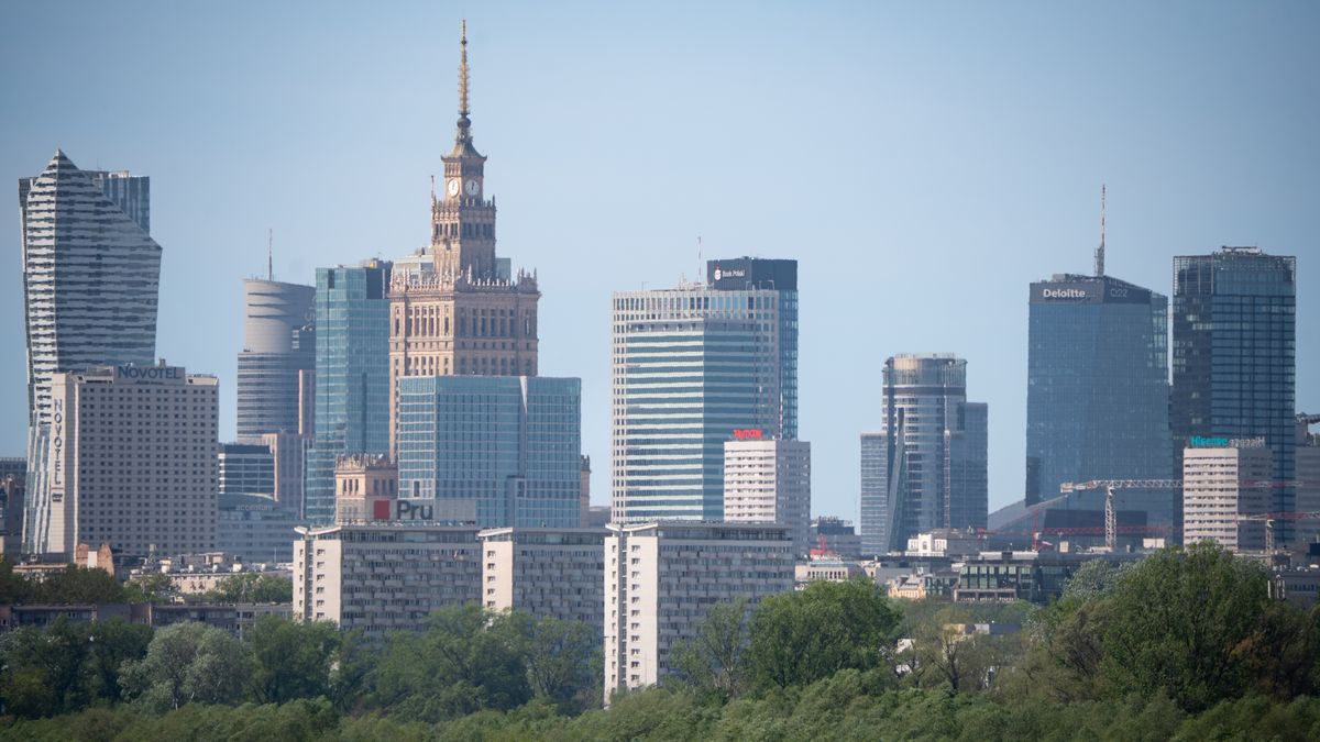 The Palace of Culture and Science and high-rise buildings in central Warsaw, Poland, on May 3, 2026. Visible buildings include the Warsaw Financial Center, Zlota 44, Q22, Cosmopolitan, Novotel Warszawa Centrum, and Widok Towers. (Photo by Mateusz Wlodarczyk/NurPhoto via Getty Images)